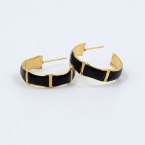 gynaikeia-skoularikia-krikoi-xrysoi-atsali-me-smalto-se-mavro-xroma stainless steel earring jewelry golden black